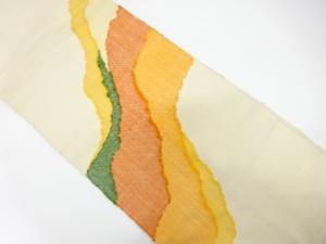 アンティーク　手織り真綿紬　道長取り模様織り出し名古屋帯